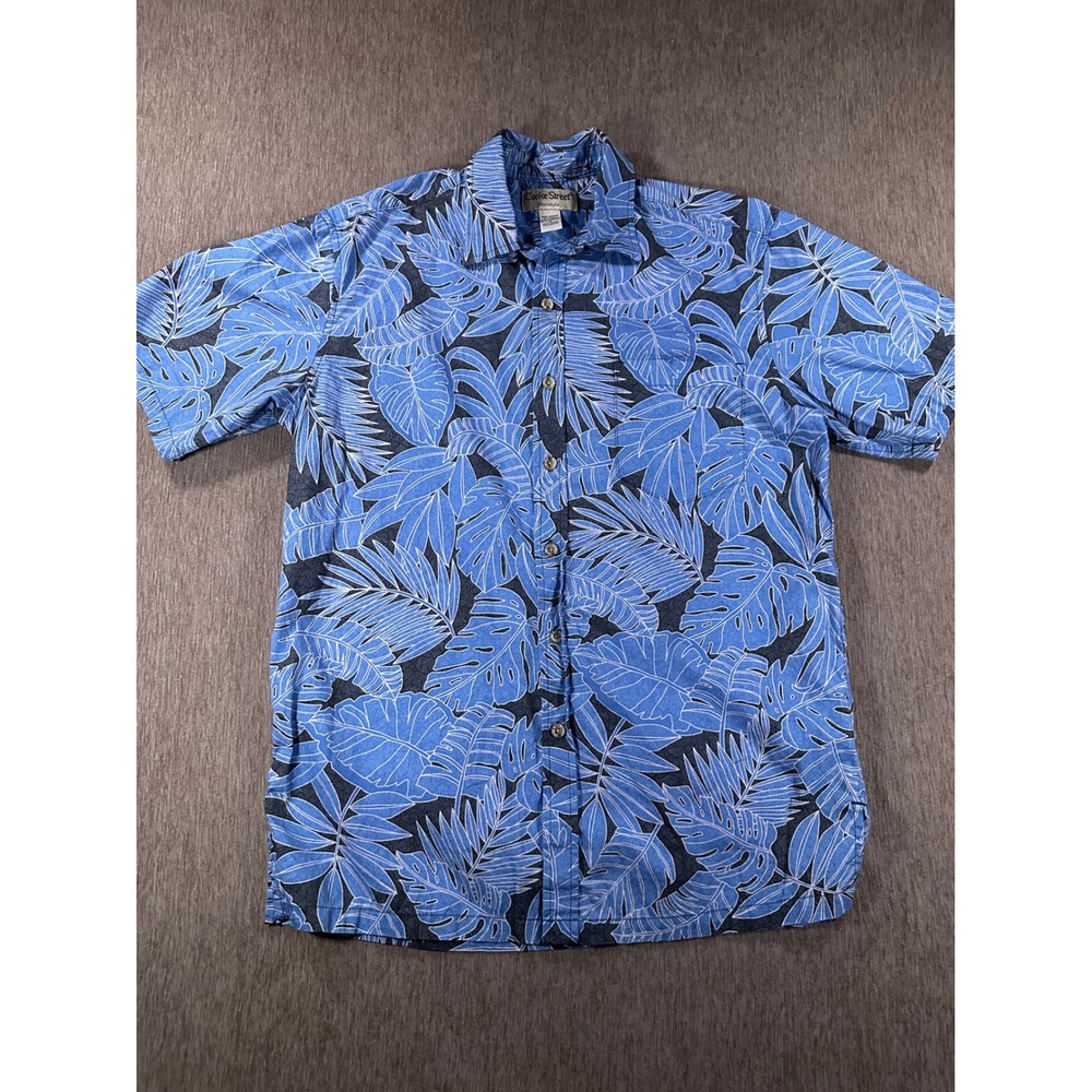 Cooke Street Honolulu Mens Blue Tropical Leaf Print Cotton Button Down Shirt S